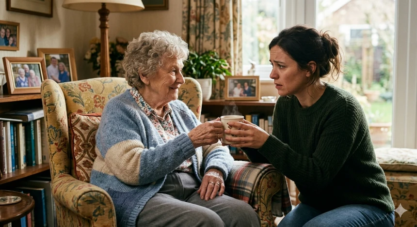 Elderly person receiving compassionate in-home care